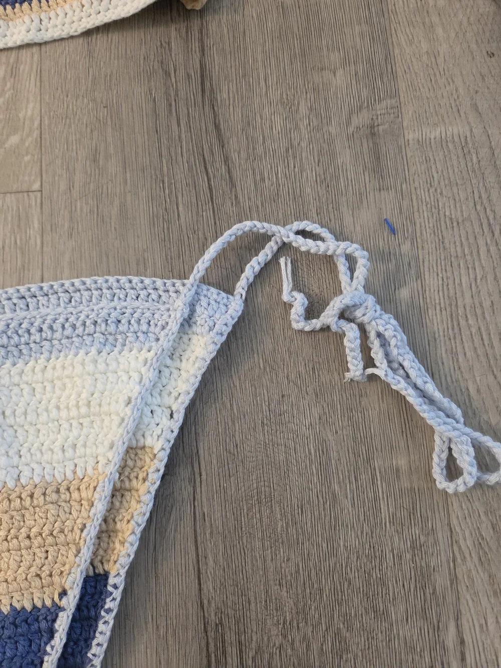 SHEIN Blue & Cream Striped Crochet Halter Bikini